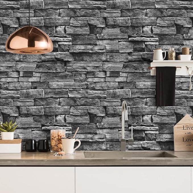 Jeweluck Grey Brick Wallpaper Peel and Stick Wallpaper 17.7inch×236.2inch Faux