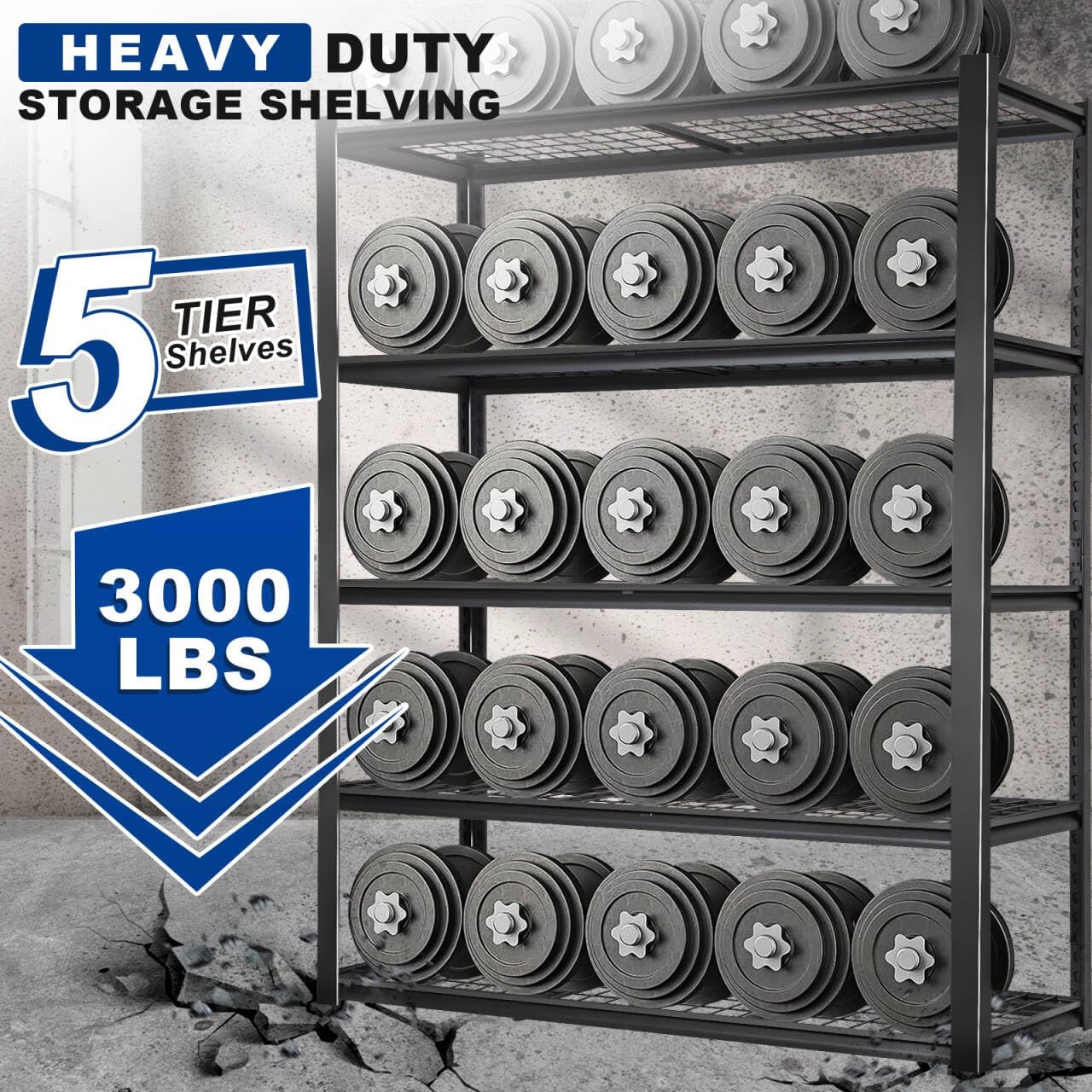 BILT HARD Garage Shelving 3000 LBS 36" W x 18" D x 72" H, Heavy Duty 5-Tier Metal Shelving Units with Adjustable Shelf, Steel Wire Utility Storage Shelves