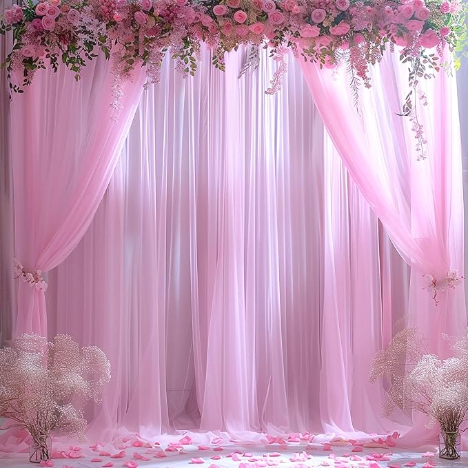 Pink Tulle Backdrop Curtain for Parties Girls Baby Shower 10ft X 8ft Light Pink Sheer Backdrop Curtains for Birthday Party Wedding Photo Booth Decorations 2 Panels 5ft X 8ft