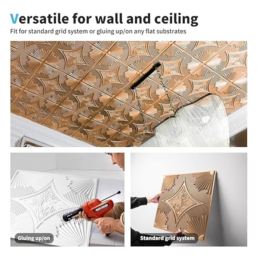 Art3d Drop Ceiling Tiles 24x24 in Bronze, 3D Wainscoting Panels Glue Up 2x2