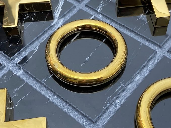 Marble Tic Tac Toe Game for Living Room Decor Centerpiece Black and Gold XO with Black Marble and Gold Color Stainless Steel Decorative Table Top X/O Board Coffee Table Décor