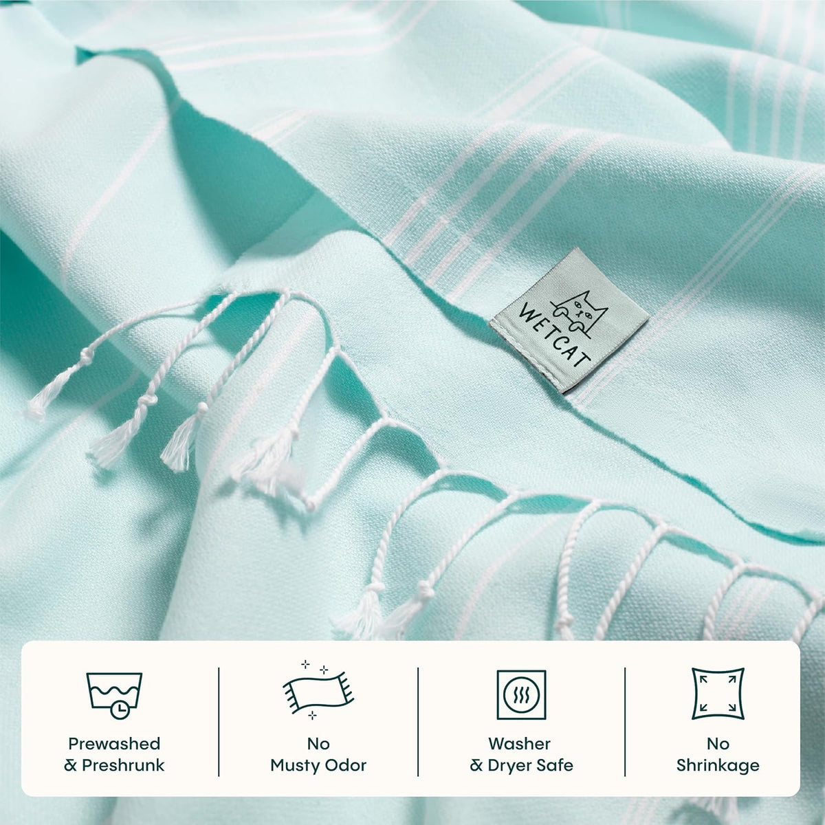 WETCAT Turkish Beach Blanket - Sandproof, Ultra Soft 100% Turkish Cotton | Extra Large 82"x82" - Aqua