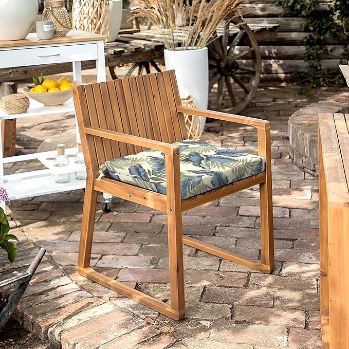 LVTXIII Outdoor Seat Cushions Set of 4 Square Corner Chair Cushions with Ties, Patio Chair Pads for Home Office and Patio Garden Furniture Decoration 18.5"x16"x2", ‌Lush Palm Blue