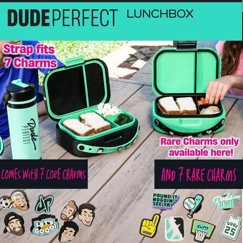 Dude Perfect Lunch Box - Leak Proof Bento Box with Snap Tight Lid & Adjustable Divider | Black