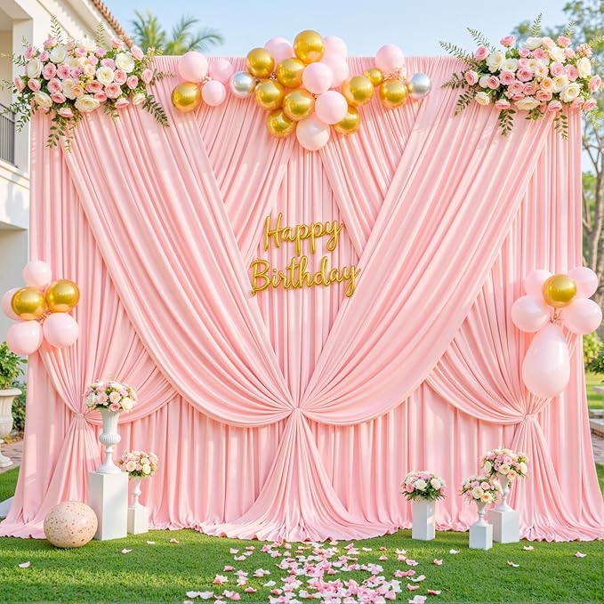 6 Panels Blush Pink Backdrop Curtain for Parties Baby Shower Wrinkle Free Pink Photo Curtains Backdrop Drapes Fabric Decoration for Wedding Birthday Party 30ft(W) x 10ft(H)