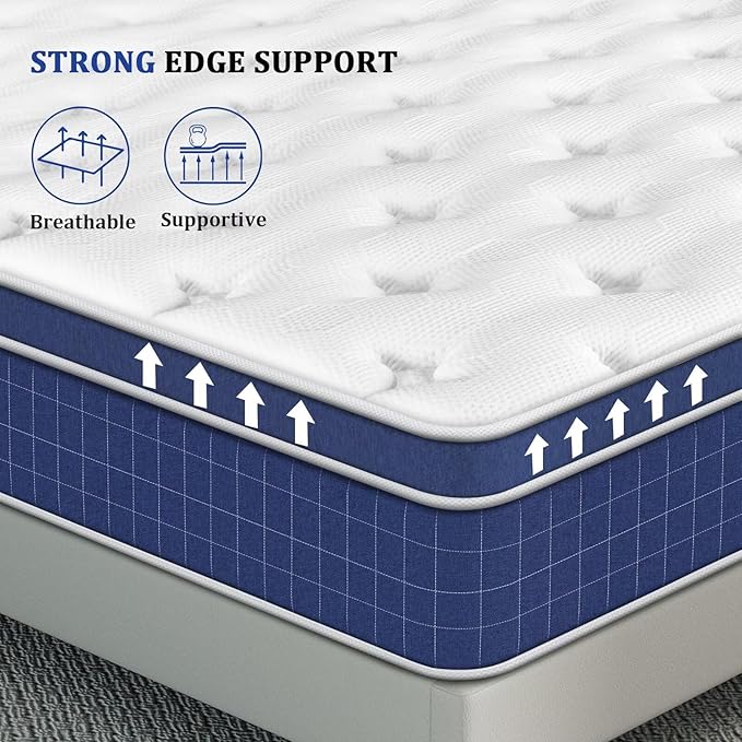 inight Queen Size Mattress 14 Inch, Hybrid Queen Mattress in a Box for Comfort Night, Gel Memory Foam Medium Firm Mattress with Pocket Coils for Pressure Relief Motion Isolation, 180 Night Trial