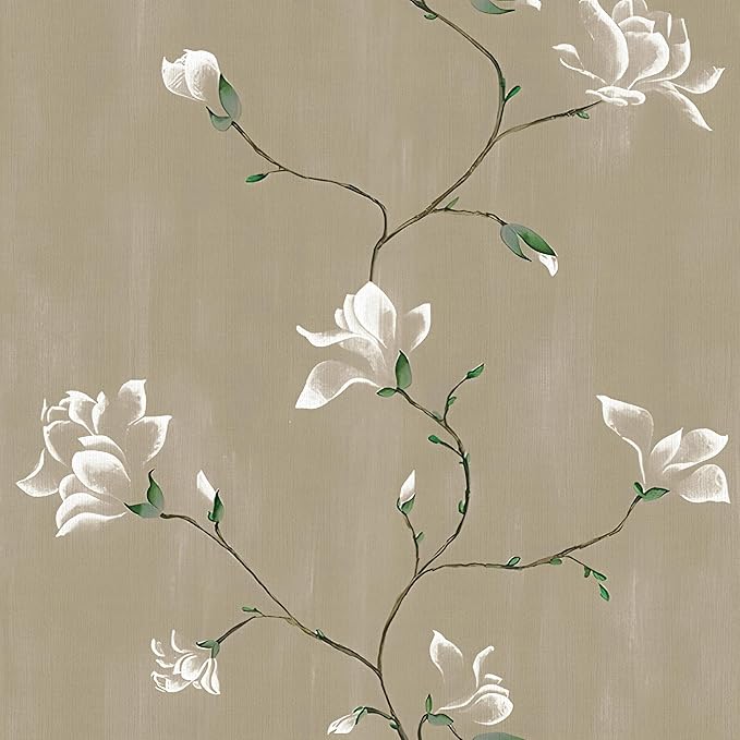 Laatse Floral Wallpaper Peel and Stick 17.5" x 118" Khaki Floral Contact Paper