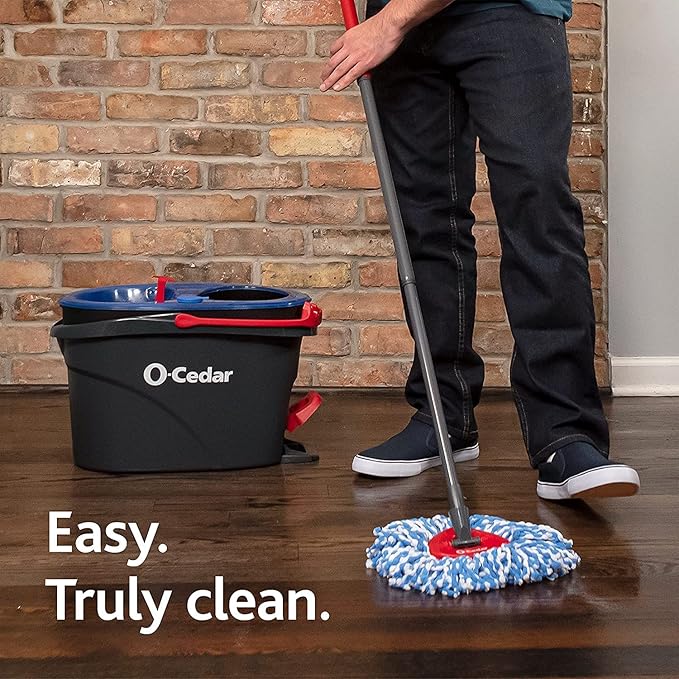 O-Cedar RinseClean Microfiber Spin Mop & Bucket Floor Cleaning System with 4 Extra Mop Head Replacements