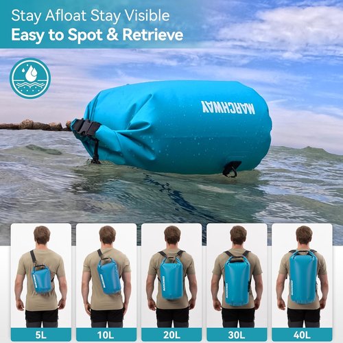 MARCHWAY Waterproof Dry Bag Backpack - Floating Design Keeps Gear Dry | 5L, 10L, 20L, 30L, 40L Sizes