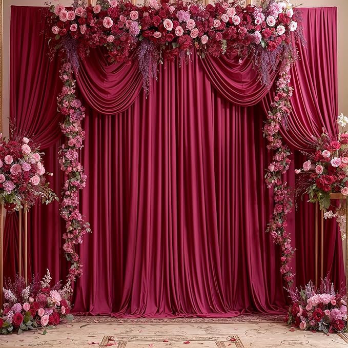 10x10 Burgundy Backdrop Curtain for Parties Wedding Wrinkle Free Maroon Photo Curtains Backdrop Drapes Fabric Decoration for Birthday Engagement Ceremony 5ft x 10ft,2 Panels