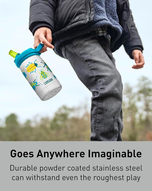 CamelBak Eddy+ Kids Water Bottle - Insulated Stainless Steel with Bite Valve - 12oz, Fun Bugs Design