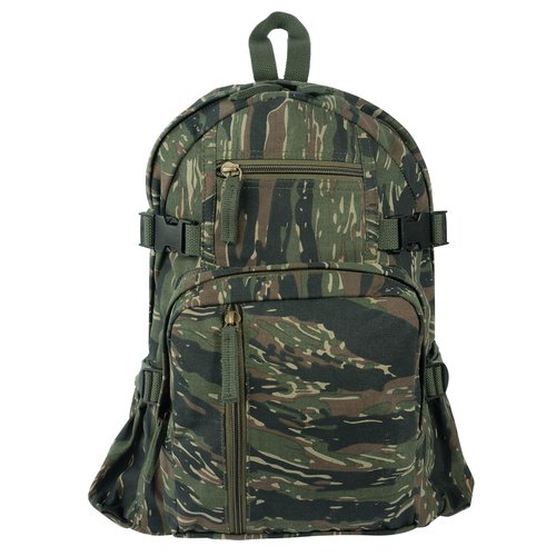 Rothco Vintage Canvas Compact Backpack – Rugged Everyday Carry Travel Storage Bag, Tiger Stripe Camo