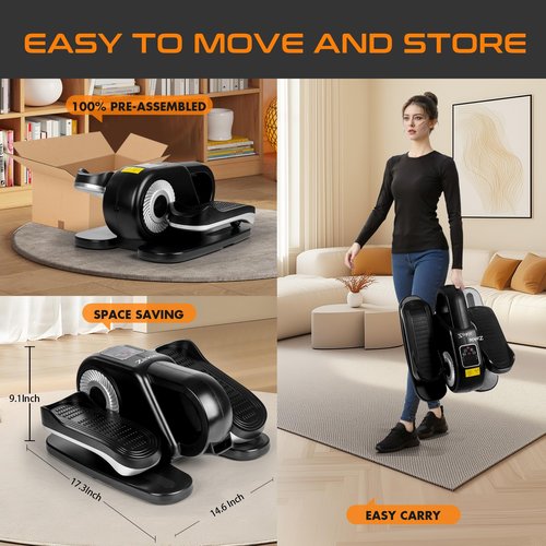 Zakle Under Desk Elliptical Machine, Ellipse Leg Exerciser w/Remote Control & 12 Adjustable Speeds, Noiseless Ellipse Leg Exerciser, Fully Assembled Elliptical Training Machine (Silvery)