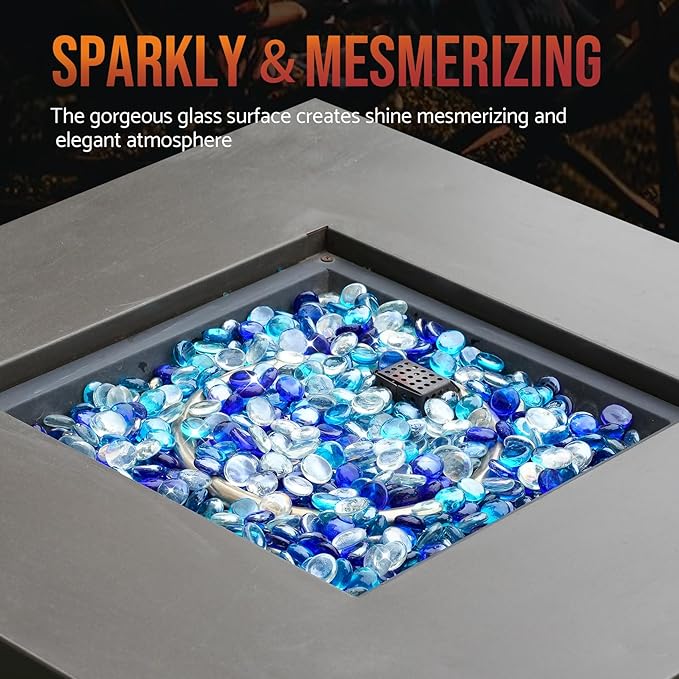 Skyflame 10-Pound Blended Fire Glass Beads for Fire Pit Fireplace Landscaping, 1/2-Inch Cobalt Blue, Crystal Ice, Caribbean Blue Luster
