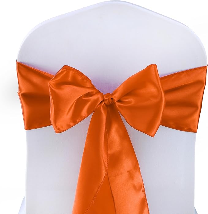 VDS Satin Chair Sashes Chair Cover Back Tie Sateen Bows Ribbon for Wedding Birthday Graduation Engagement Ceremony Event Party Banquet Venue Hotel All Dining Chair Decoration (10PC) (Brunt Orange)