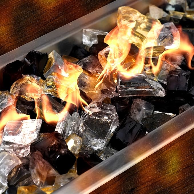 Mr. Fireglass 10 Pounds Blended Reflective Fire Glass, 1/4 Inch Fire Pit Glass for Propane Fire Pit Fireplace and Landscaping, Glass Rocks for Outdoor and Indoor Use, Gold, Onyx Black, Platinum