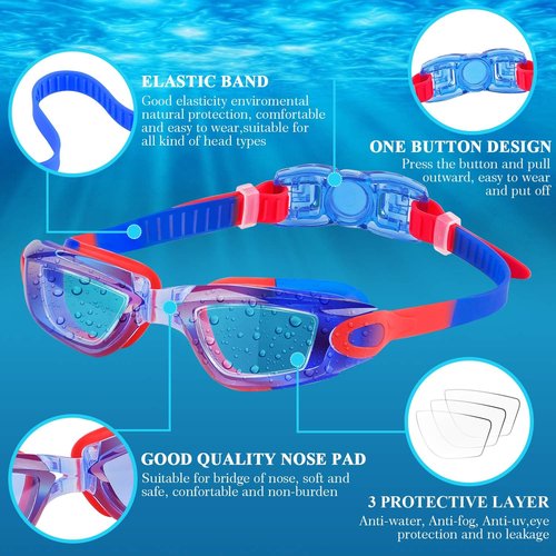 COOLOO Kids Swim Goggles - 2-Pack Swimming Goggles for Ages 4-16 | Perfect for Boys & Girls