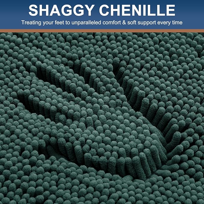 Smiry Luxury Chenille Toilet Rugs U-Shaped 24x20, Soft Absorbent Non-Slip Contour Bathroom Rugs for Toilet, Machine Washable Contoured Bath Mats, Green