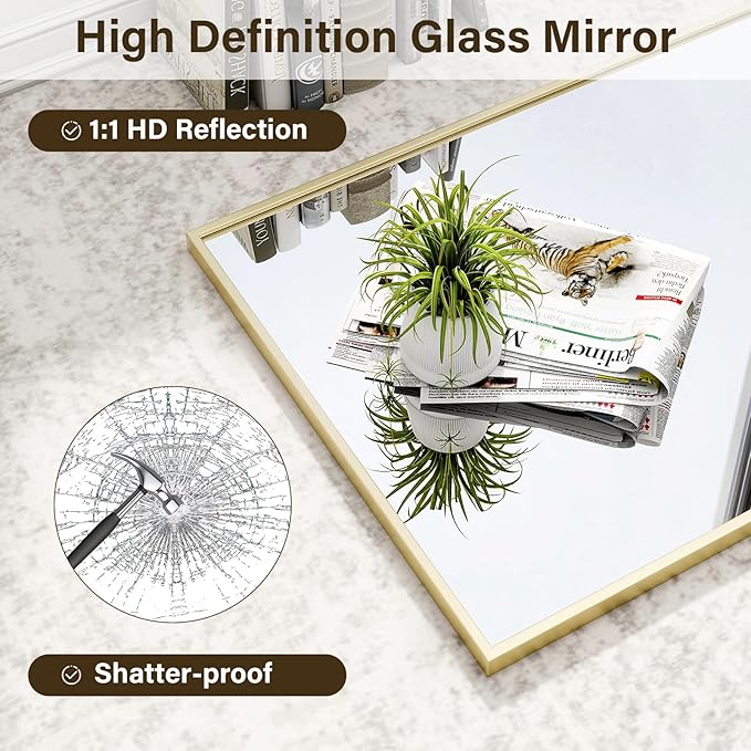 HARRITPURE 30"x20" Rectangular Bathroom Mirror Vanity Wall Mirrors Aluminium Alloy Frame Wall-Mounted for Over Sink Entryway Bedroom Living Room Gold