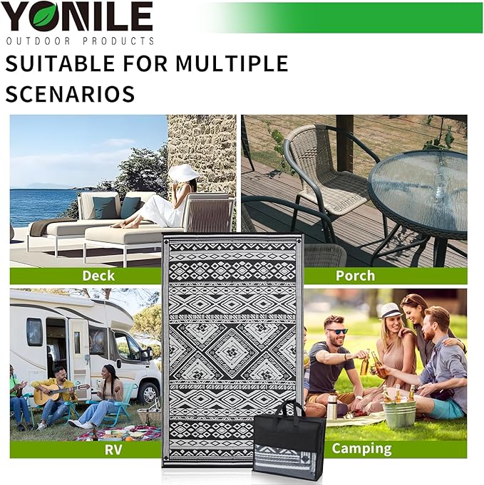 Outdoor Rug 9x12 ft Waterproof, Reversible Outdoor Plastic Straw Rug for Patios Clearance, Outdoor Area Rug Carpet RV Mat for Camping Backyard Deck Porch