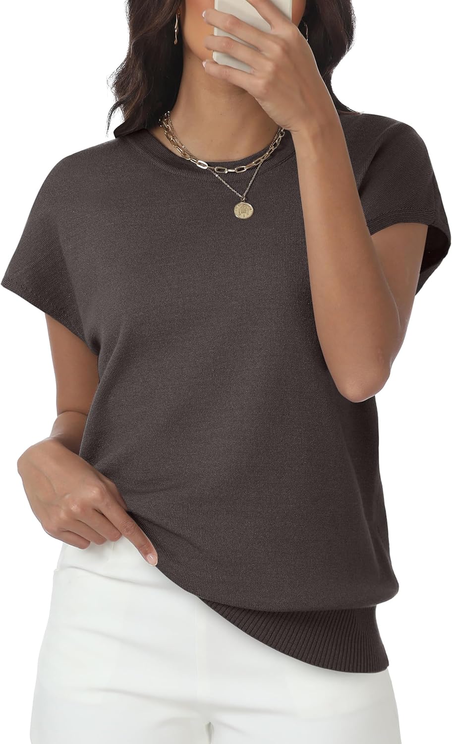 Skiennix Women's Summer Sweater - Short Sleeve Casual Top for Beach Vacations | Dressy Basic Cap Sleeve
