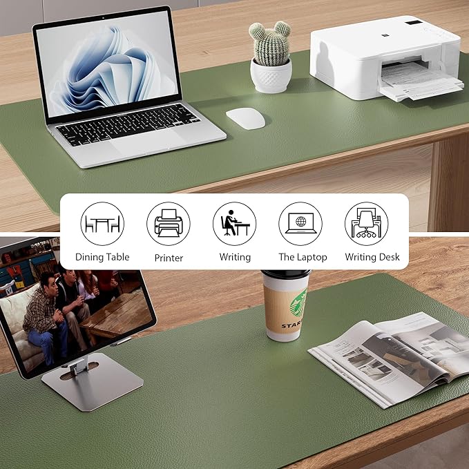 Aothia Leather Desk Pad Protector, Mouse Pad, Office Desk Mat, Non-Slip PU Leather Desk Blotter, Laptop Desk Pad, Waterproof Desk Writing Pad for Office and Home (31.5" x 15.7",Olive Green)