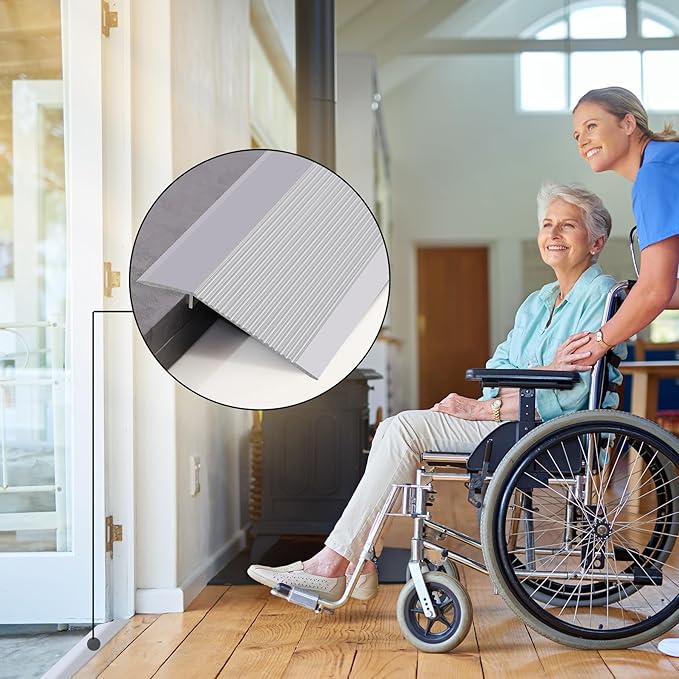 Gaahing Aluminum Floor Transition Threshold Strip, Bridge The Height Gap Between 0.3 to 1.6 inches for Doorway Ramp (35.4in x 3.9in, Matte Silver)
