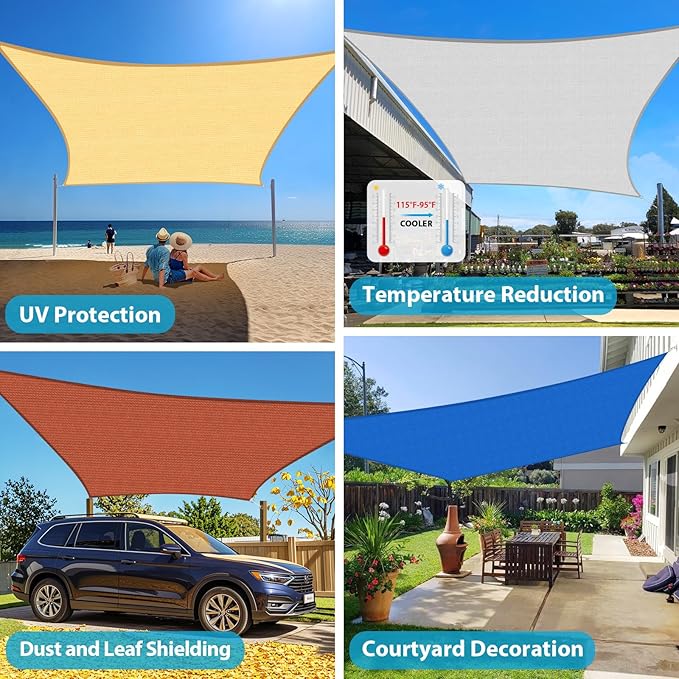 Amagenix Sun Shade Sail 25X25 Curved Edge Outdoor Shade Canopy Sand Breathable 95% UV Block Shade Cloth for Patio Garden Backyard (We Make Custom Size)