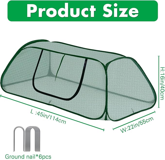 2 Pack Pop-Up Raised Garden Bed Cover with Zipper Door, 30% Sunblock Garden Netting Crop Cage for Raised Beds, Plant Protector for Vegetables Against Birds, Animals & Insects-45" x 22" x 16"