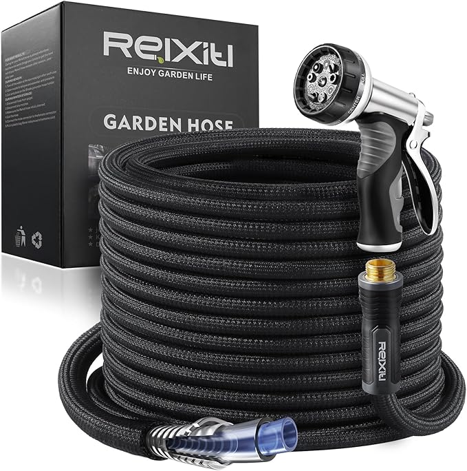Relxitl Garden Hose, Flexible Water Hose, Ultra Lightweight Non-Expanding hose with 10 Function Sprayer, Leak proof, Pressure Resistant for Yard, Outdoor (Black, 50FT)