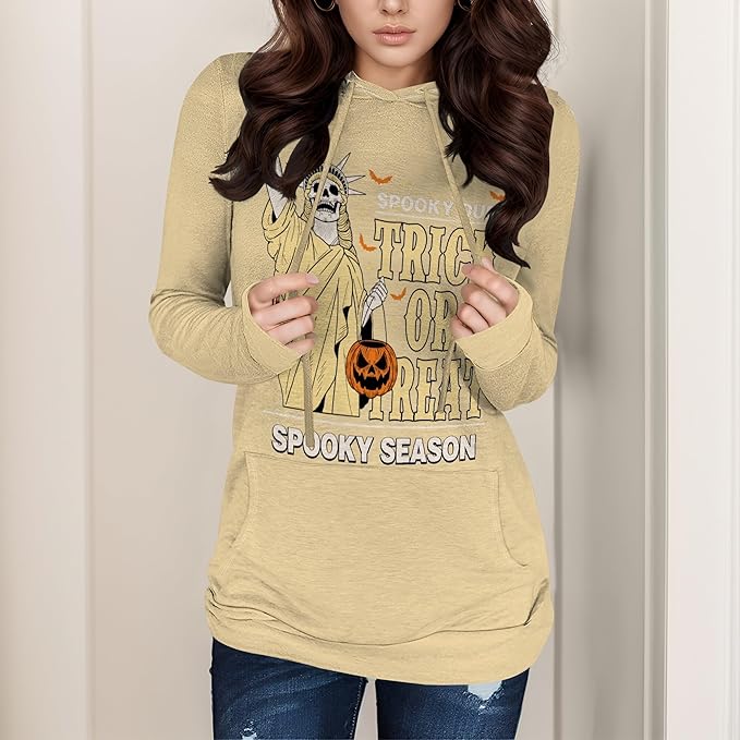 Halloween Sweatshirts For Women Long Sleeve Spooky Graphic Sweatshirts Pumpkin Pullover Halloween Party Club Wear