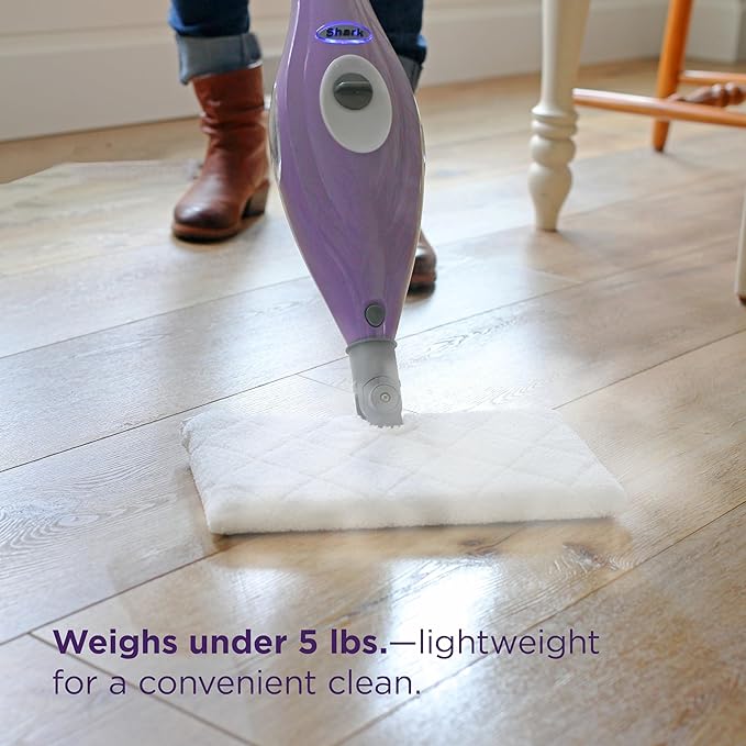 Shark Steam Pocket Mop with 2 Washable Double-sided Pads, Steam Sanitization, Swivel Steering, Lightweight, Steam Cleaner for Sealed Hard Floors, Hardwood, Marble, Tile, Purple, S3501