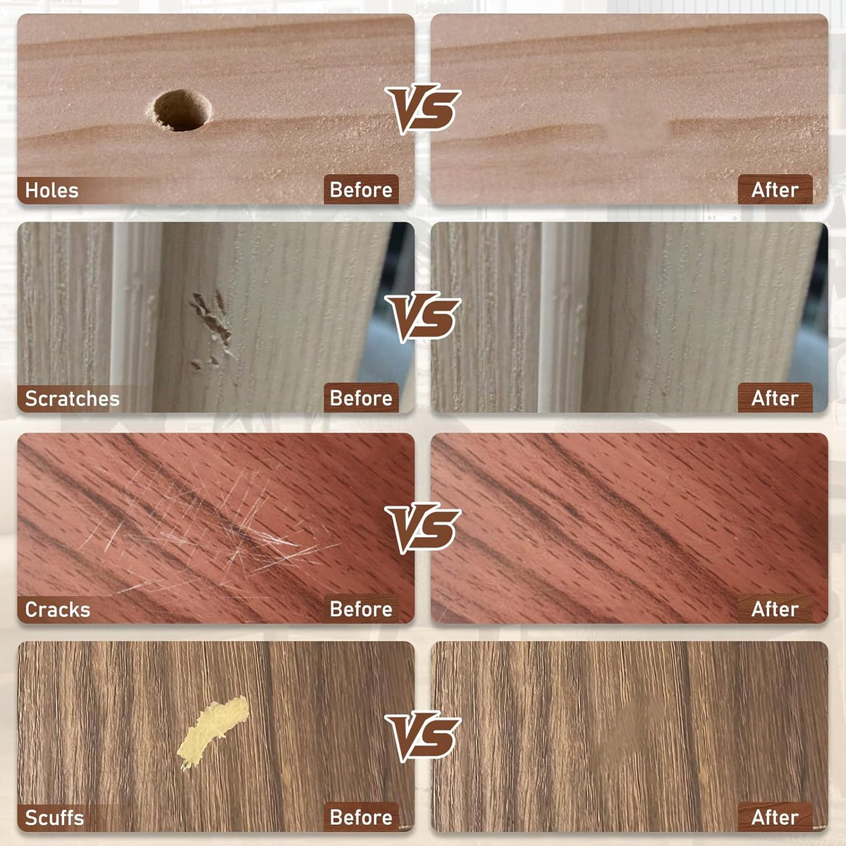 12 Colors Wood Filler Sticks Furniture Markers, Wood Floor Scratch Repair Kit for Repair Any Furniture Scratch, Scuffs, Cracks and Nail Holes on Wood Furniture, Floors, Doors, Cabinets, Tables