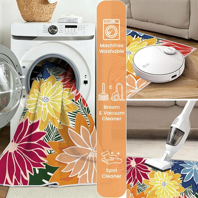 ZonLi Colorful Outdoor Rug 8x10Ft Waterproof Multicolored Indoor Area Rug Washable Outdoor Patio Rugs Tropical Floral Non Slip Outdoor Carpet for Living Room, Pool,Backyard,Deck,Camping