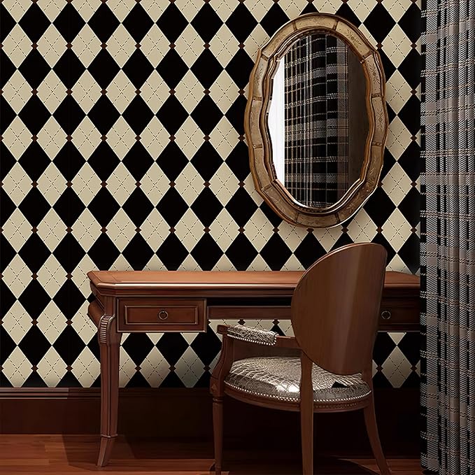 Simon&Siff Retro Peel and Stick Wallpaper Black and White Cream Wallpaper