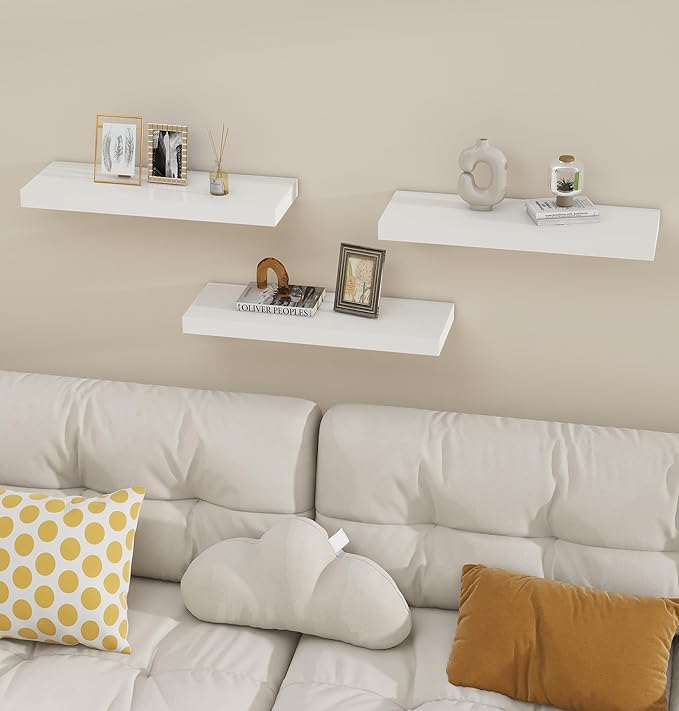 Vervida White Floating Shelves for Wall 24" W x 7.9" D x 1.5" H, Modern Style