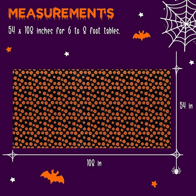 Halloween Tablecloth, 6-Pack Disposable Table Cloths, Pumpkins Plastic Covers, 54 x 108 Inches, Party Decorations