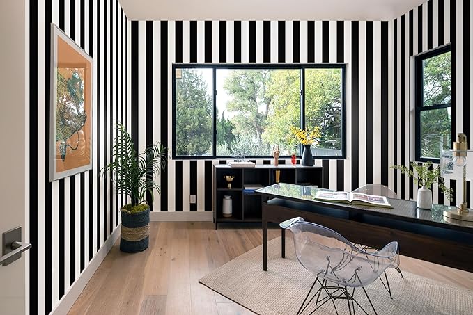 Guvana Stripe Black and White Peel and Stick Wallpaper Self-Adhesive Wallpaper