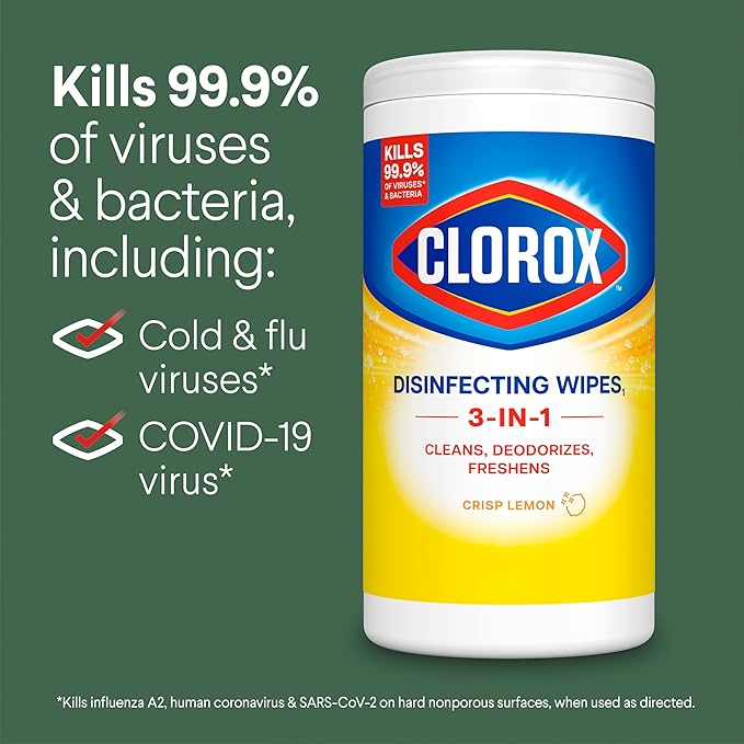 Clorox Disinfecting Cleaning Wipes for Spring Cleaning & Allergy Season, Bleach Free, Fresh Scent and Crisp Lemon, 75 Count Each, Pack of 4