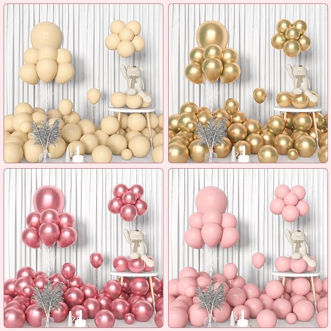 Amandir 153Pcs Boho Blush Balloon Garland Arch Kit, Double-Stuffed Nude Cream Peach Dusty Rose Pink Gold Confetti Metallic Balloon for Baby Shower Birthday Party Wedding Decorations