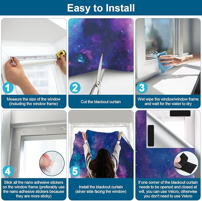 100% Blackout Curtains for Bedroom, Portable DIY Window Blinds, No Drill Window
