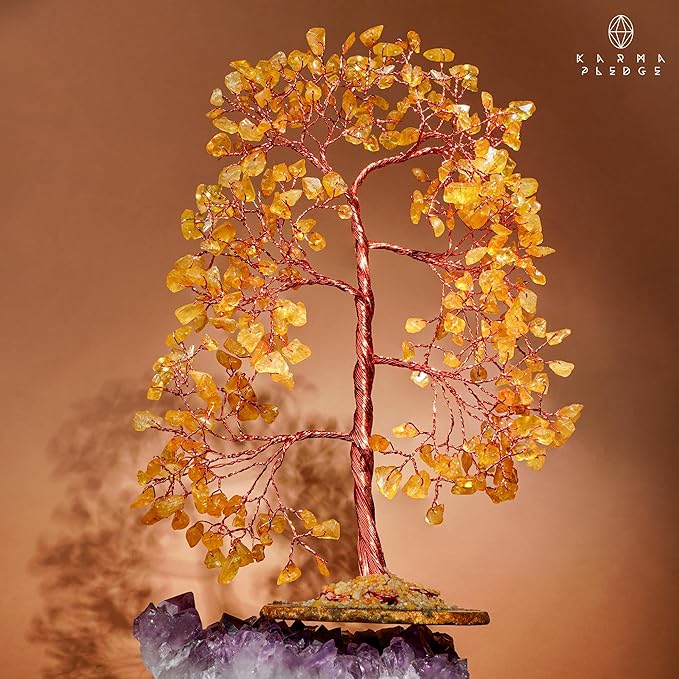 KARMAPLEDGE Citrine Crystal Tree of Life, Healing Crystals and Stones Tree for Home and Office Desk Decoration, Positive Energy, Money, Good Luck, Handmade Feng Shui Spiritual Gifts for Women