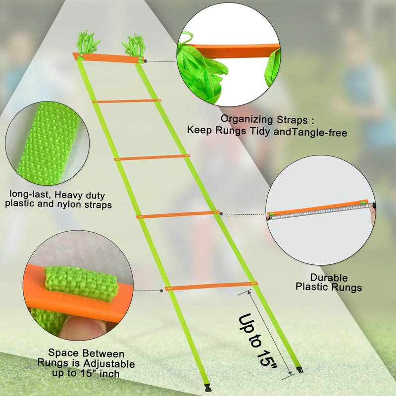 NKJIH 20ft Adjustable Agility Speed Ladder Training Ladder with Carry Bag - Soccer, Speed, Football Fitness Feet Training - Agility Training Equipment for Footwork Drills(Orange)