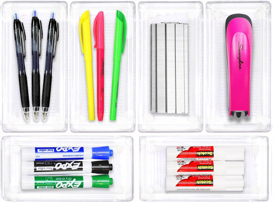Simple Houseware Clear Drawer Organizer for Office Bin Desk Storage, 3.25"x 6.25", 6 Packs