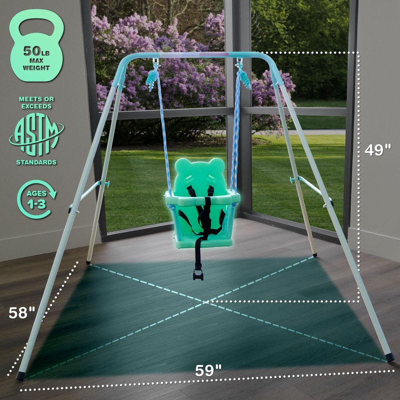 Sportspower My 1st Light-UpToddler Swing - Heavy-Duty Baby Indoor/Outdoor Swing Set with Safety Harness, Light Green, 59" L x 58" W x 49" H