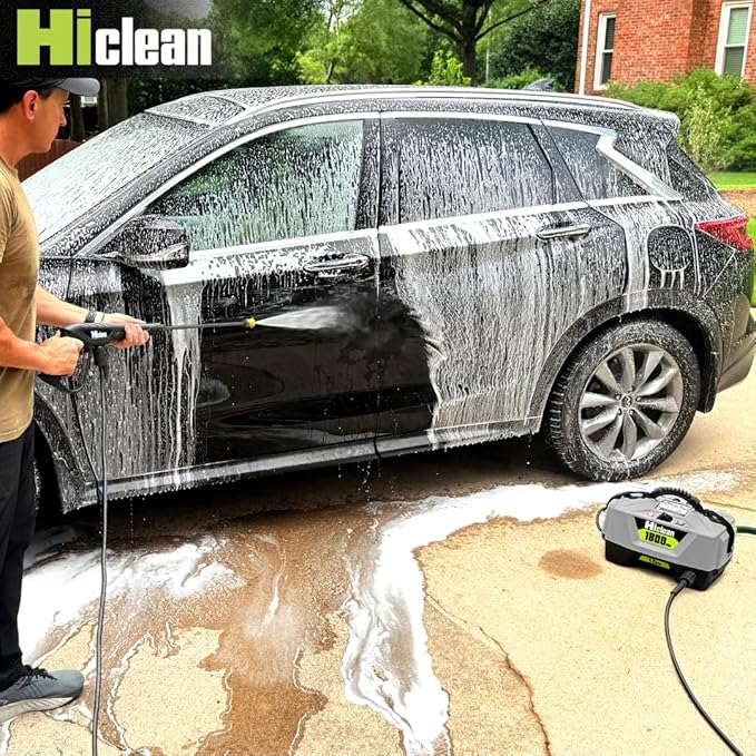 Hiclean Electric Pressure Washer 1800 PSI - Portable Power Washer for Car Detailing, Patios, Fences and Outdoor Cleaning, Compact Design with Foam Cannon, Turbo and Fan Nozzles, ETL Certified
