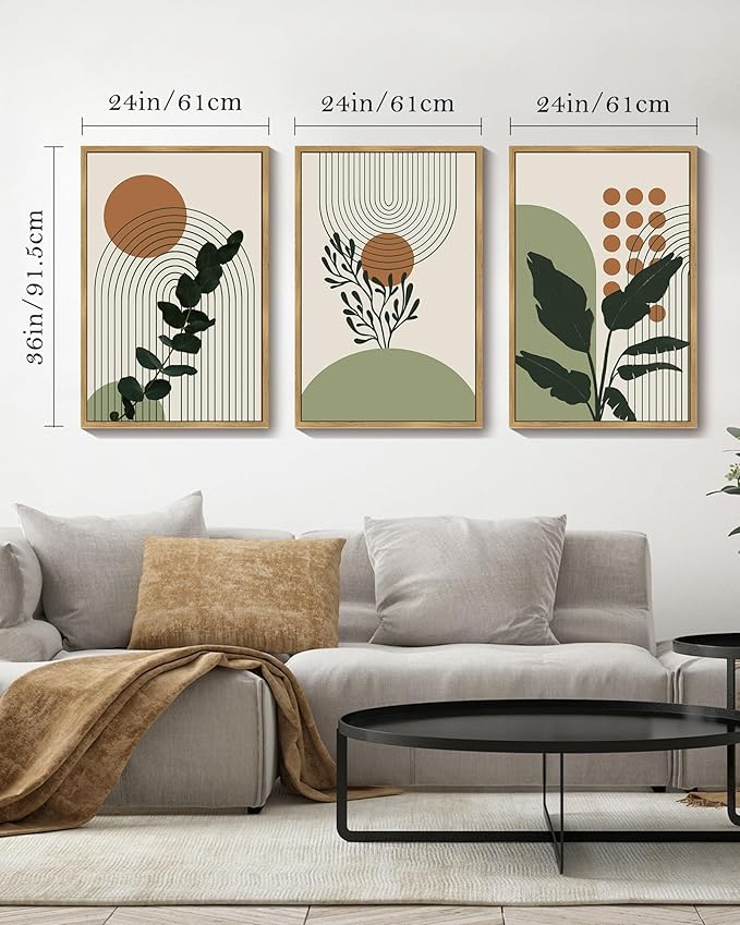 PHOPAGO Boho Plant Wall Art Green Botanical Bohemain Framed Wall Printing