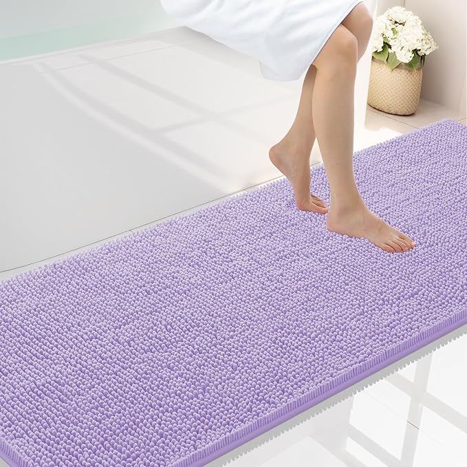 Smiry Luxury Chenille Bathroom Rugs 70x24, Extra Soft and Absorbent Shaggy Bath Mat, Machine Washable, Non-Slip Plush Carpet Runner for Tub, Shower, and Floor, Home Decor Accessories, Purple
