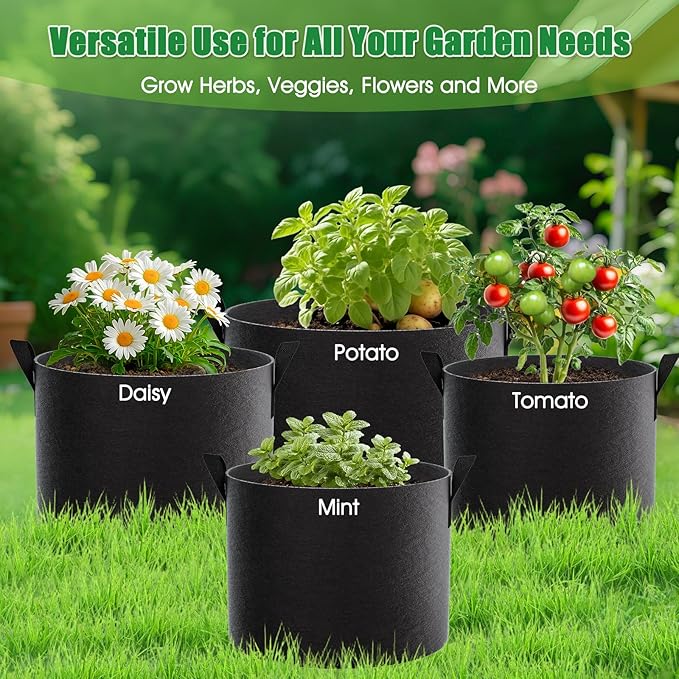 FEED GARDEN 5 Gallon Grow Bags 8 Pack – 300G Thickened Fabric Plant Pots with Reinforced Handles, Breathable Drainage Planters for Vegetables, Flowers & Herbs Indoor Outdoor