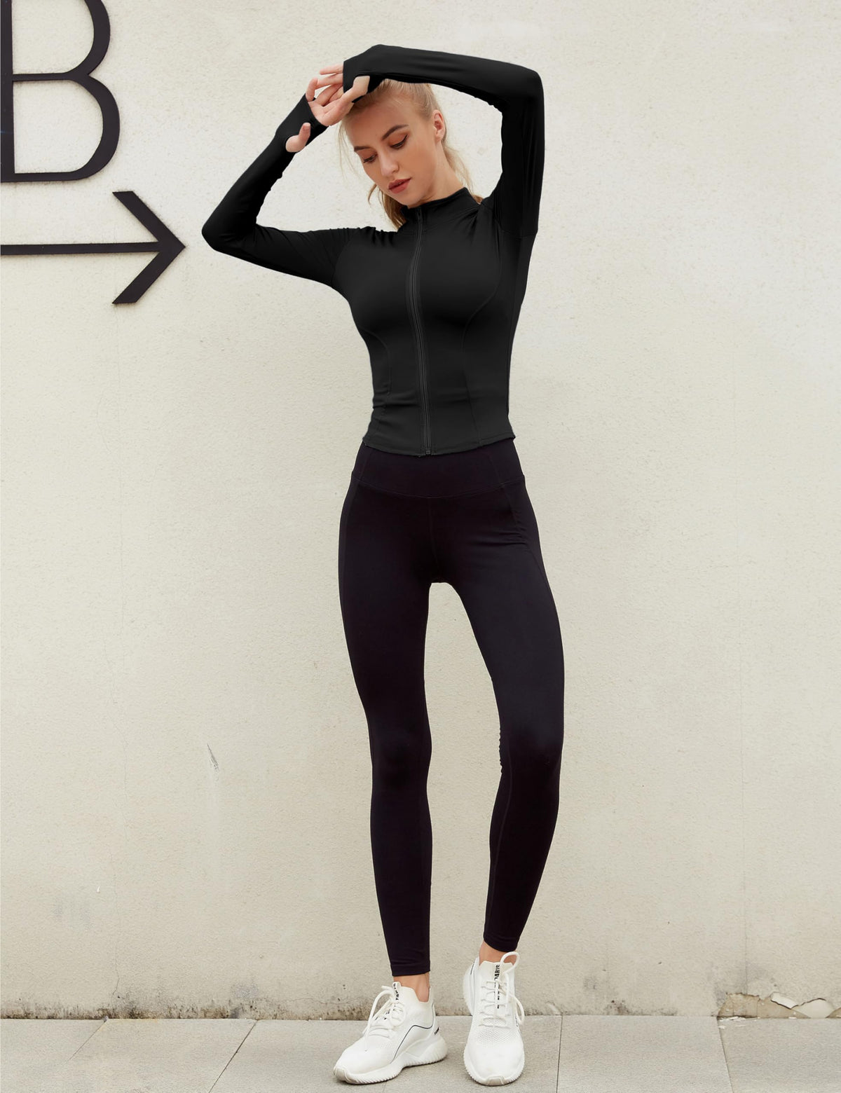 Lviefent Womens Lightweight Full Zip Running Track Jacket Workout Slim Fit Yoga Sportwear with Thumb Holes (Black, X-Small)